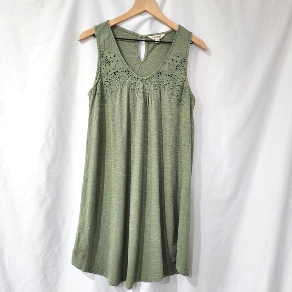 Lucky Brand Dresses & Skirts - Lucky Brand Womens Slub Knit Dress Size S Olive Eyelet Bohemian Beachy Summer